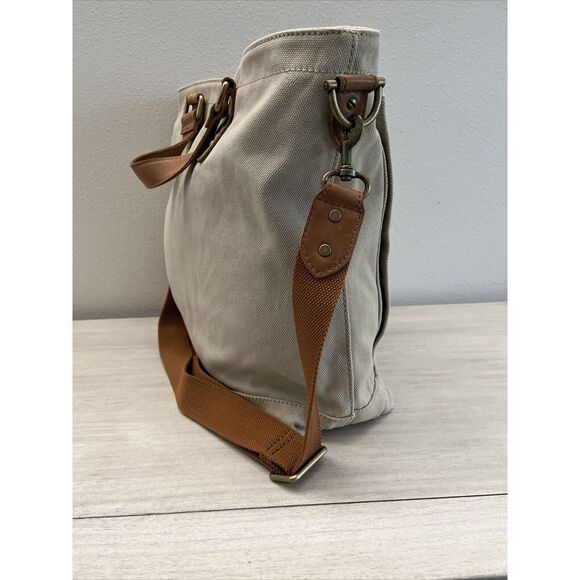 Fossil Workman CVS Canvas Utility Tote/Bag Large New Beige Brown Leather - Picture 5 of 16